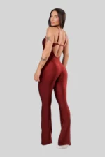 Copper Flare Jumpsuit with Off-White Detail - Image 2