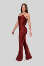 Copper Flare Jumpsuit with Off-White Detail - Image 3