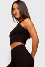 BCult Bellevue Noir Ribbed Cropped Tank Top — Black - immagine 2