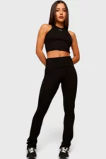 BCult Bellevue Noir Ribbed Flare Trousers — Black