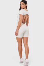 BCult Off-White Brown Piping Sleeve Playsuit - Image 2