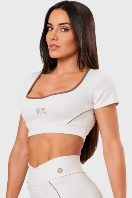 BCult Off-White Brown Piping Long-Sleeve Top