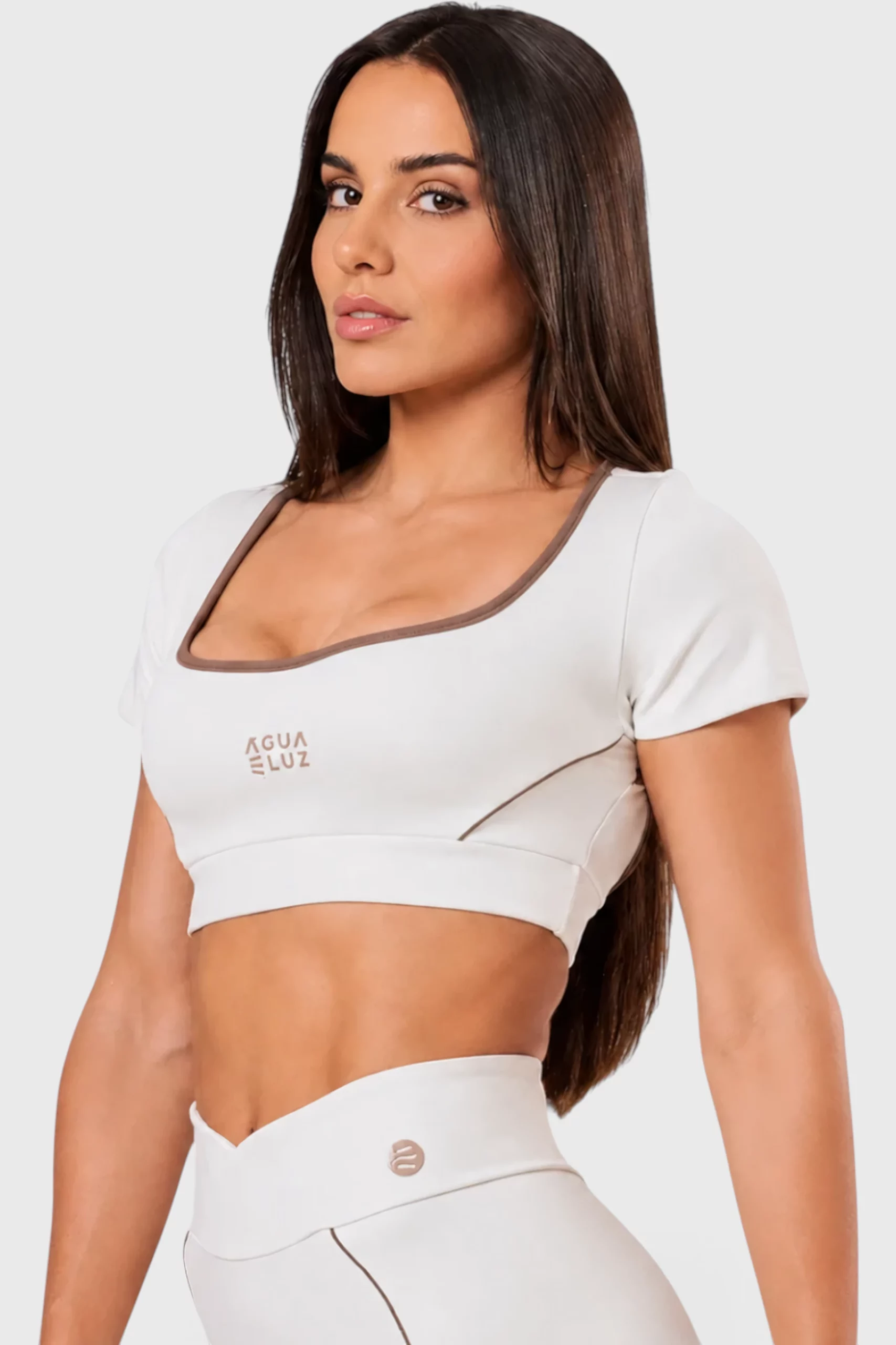 BCult Off-White Brown Piped Sleeve Top - 02 BCult Off-White Brown Piping Long-Sleeve Top - Image 1