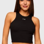 BCult Bellevue Noir Ribbed Cropped Tank Top — Black