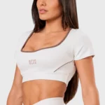 BCult Off-White Brown Piping Long-Sleeve Top