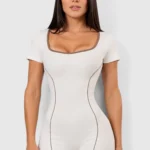 White jumpsuit Switzerland – BCult off-white playsuit with brown piping