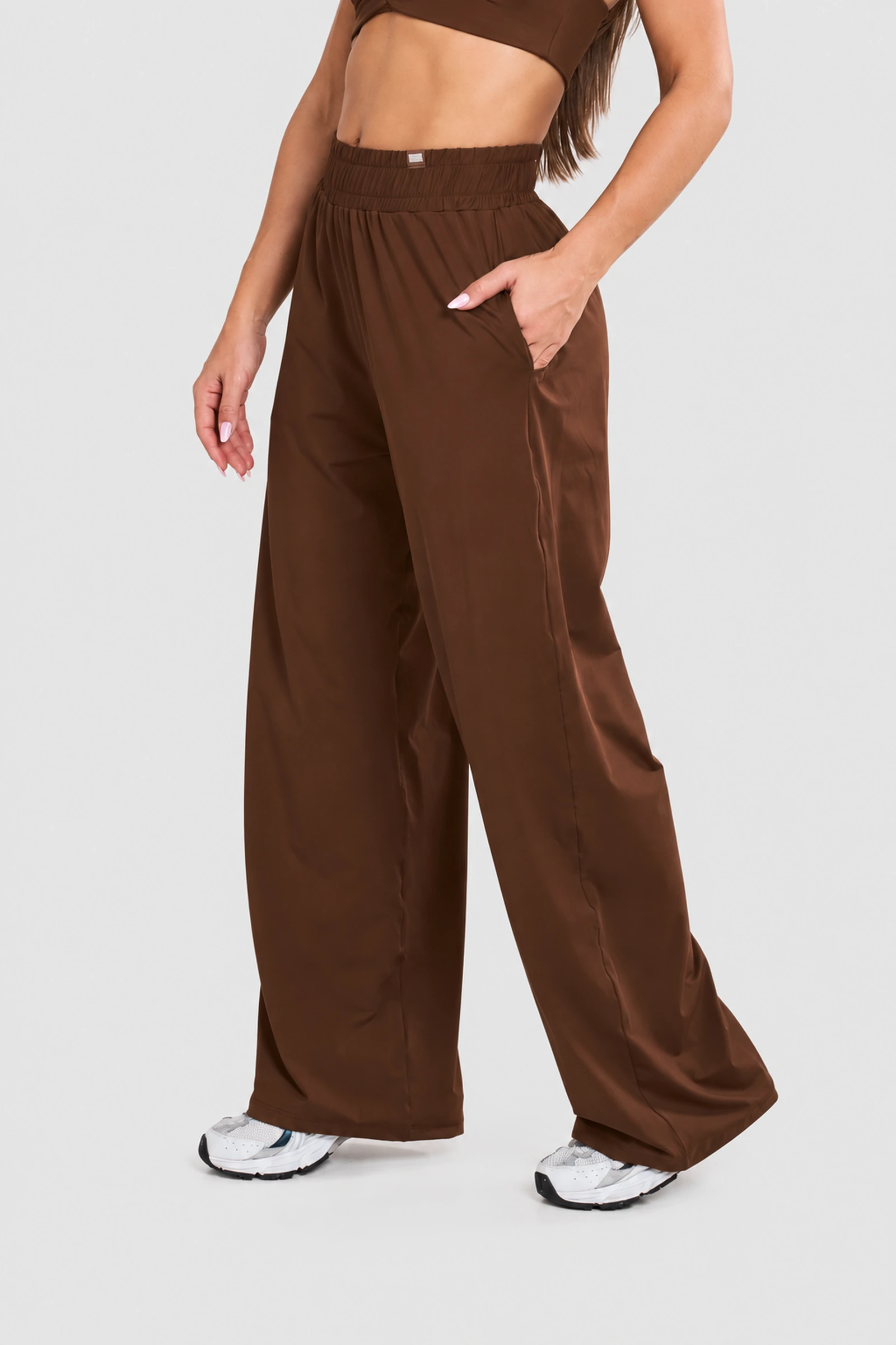 Cacao brown wide-leg trousers with pockets