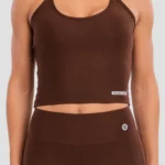 Dark brown crop top with thin straps
