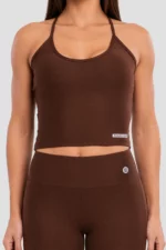 Dark brown crop top with thin straps