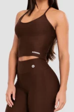 Dark brown crop top with thin straps