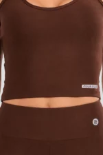 Dark brown crop top with thin straps