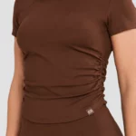 Cacao brown draped short-sleeve top