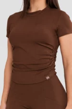 Cacao brown draped short-sleeve top