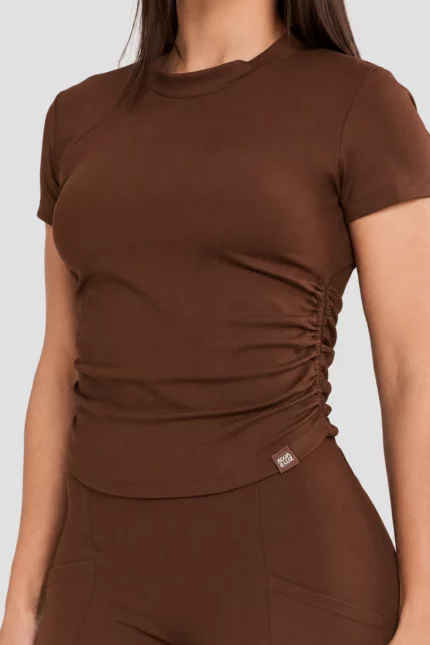 Cacao brown draped short-sleeve top