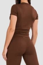 Cacao brown draped short-sleeve top