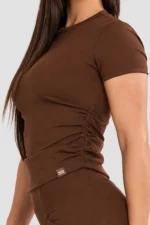 Cacao brown draped short-sleeve top