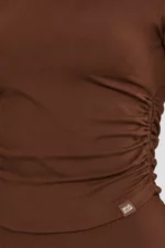 Cacao brown draped short-sleeve top